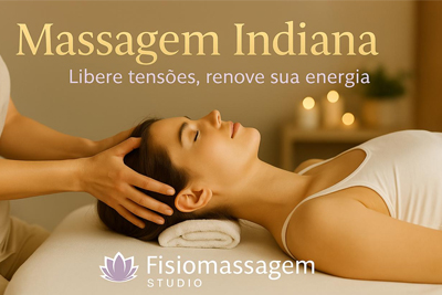 Banner do Fisiomassagem Studio para Massagem Indiana, com uma mulher recebendo uma massagem craniana relaxante.